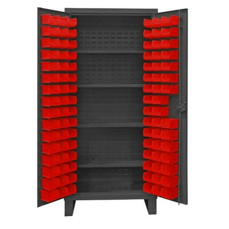 

12 Gauge Recessed Door Style Lockable Cabinet with 60 Yellow Hook on Bins & 2 Adjustable 6 Door Shelves Gray - 36 in.