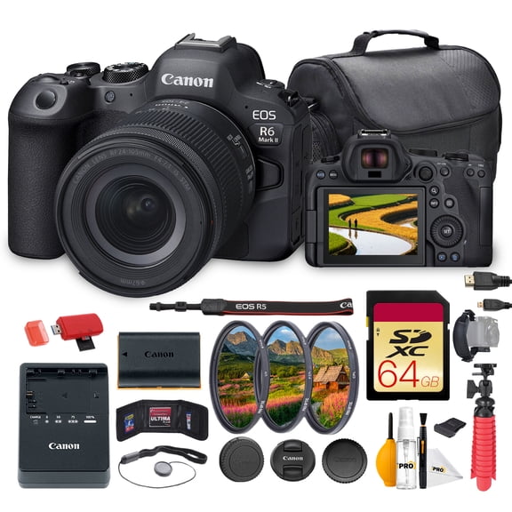 Canon EOS R6 Mark II Mirrorless Camera with 24-105mm f/4-7.1 IS STM Lens Bundle | 24.2MP Sensor, Dual Pixel AF II & 4K 60p Video | Great for Events & Hybrid Creators   64GB Card   Bag   More