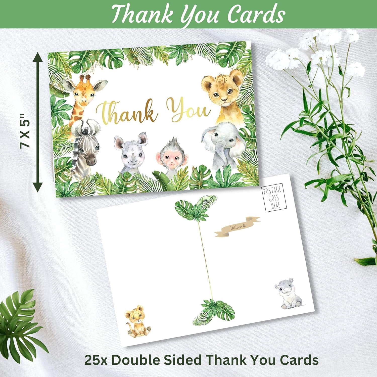 153 Pc Jungle Safari Baby Shower Invitations For Boy Or Girl With Envelopes, Baby Thank You Cards, Book Request Cards, Diaper Raffle Box With Ticket & Sign, Guess How Many Baby Shower Game