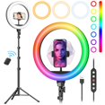 thumbnail image 1 of Weilisi Anillo de luz para selfies de 10 pulgadas con soporte para trípode, 72 pulgadas de alto y soporte para teléfono, 38 modos de color, anillo de luz LED de velocidad/regulable continuo para iPhon, 1 of 5