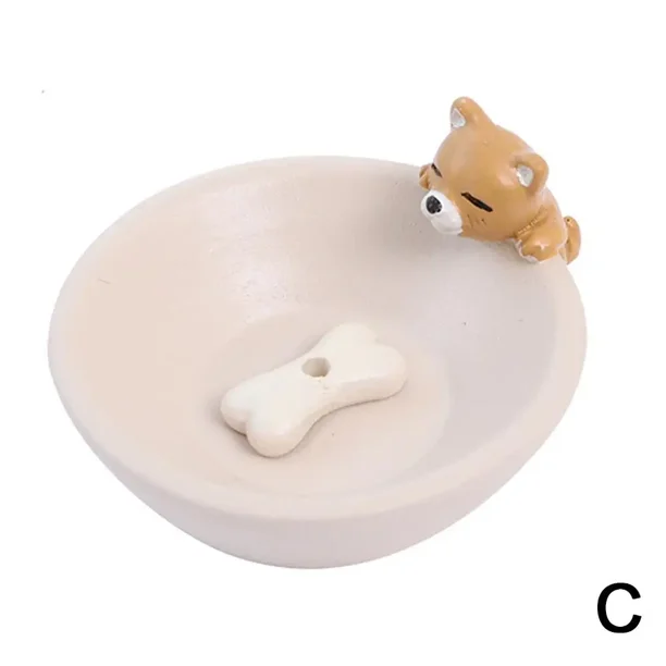Quemador de incienso de resina con forma de animal, recolector de cenizas, soporte para incienso de conejo, gato y perro, placa de aromaterapia para decoración del hogar U6D6