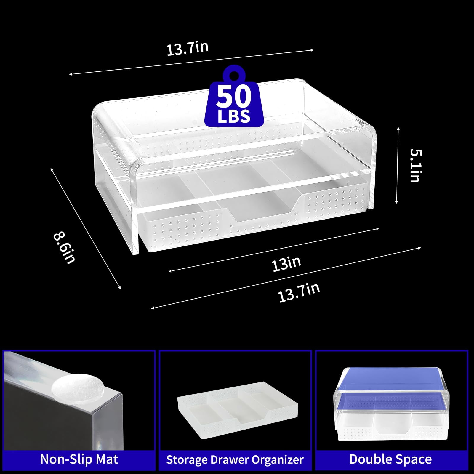 Clear Desk Organizers And Accessories  2-tier Computer Monitor Stand Riser With Drawer Laptop Office For Supplies Transparent