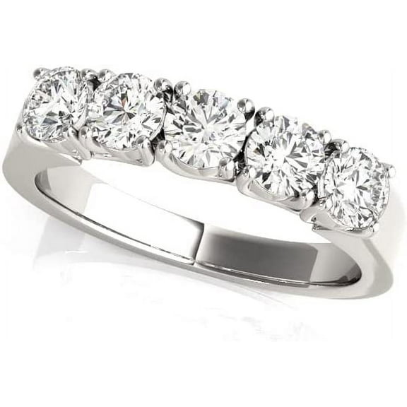 JewelMore 1 Carat (ctw) Certified 14K Platinum Round Diamond Ladies 5 Five Stone Wedding Anniversary Stackable Ring Band