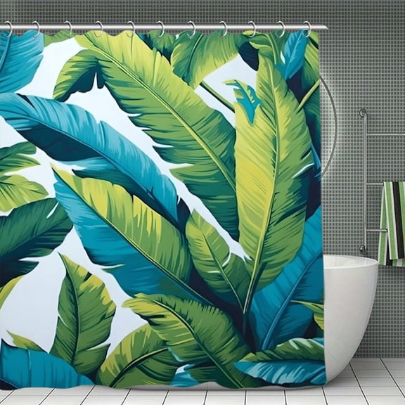 Turquoise Lime Green Palm Leaves Shower Curtain 70.8x70.8 Inch,Bathroom Shower Curtain,Home Waterproof Fabric Shower Curtain Bathtub Decor with Hooks
