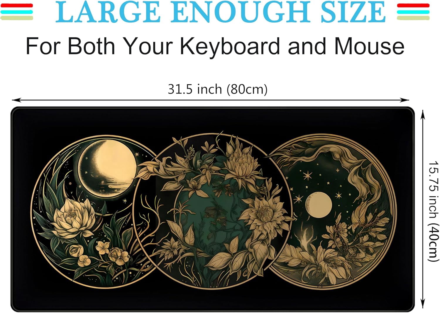 Aesthetic Celestial Desk Mat Vintage Flowers Desk Pad Large Mouse Pad Gaming Mousepad Extended XXL Computer Mat 31.5x15.75 in, Cute Laptop Keyboard and Mouse Mat for Women Office Desk Decor Pad