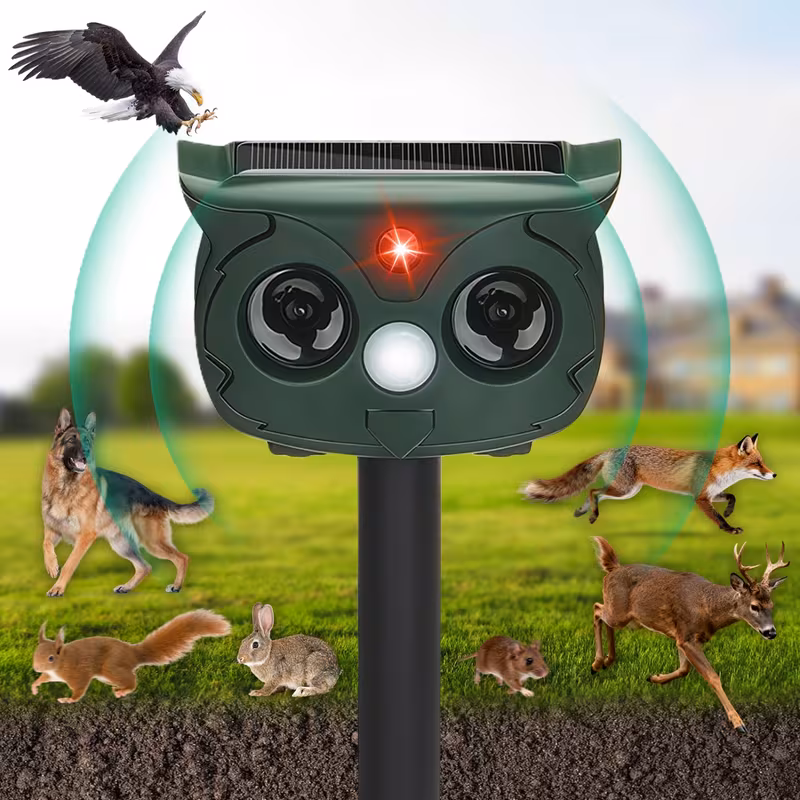 JahyShow Ultrasonic Animal Repellent, Outdoor Solar Power Waterproof with Flashing Light Pest Repellent