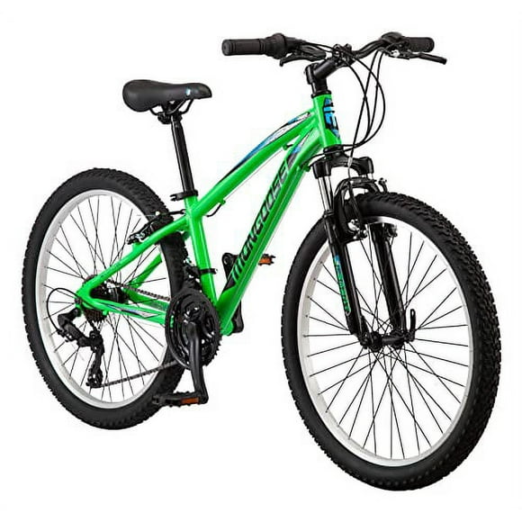 Mongoose Kipawa Boys Mountain Bike 24&quot; Wheel Size, Green, Black, Size Age 8+, Green
