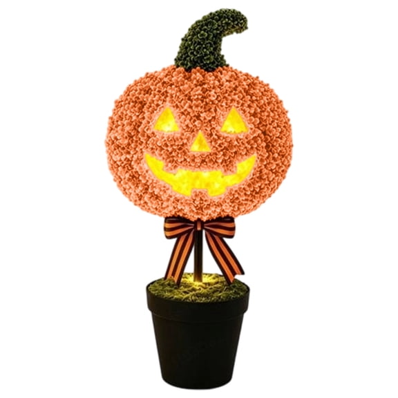Artificial Pumpkin Topiary 27.56in Halloween Boxwood Potted Decoration Orange