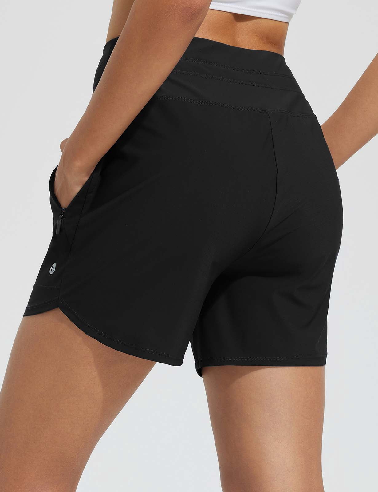 BALEAF Women's Swim Board Shorts High Waisted Quick Dry UPF 50+ Modest Swimsuits 2025 Swimming Bottoms with Boxer Liner Zipper Pockets Black XS