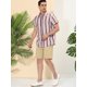 thumbnail image 4 of Lars Amadeus Camisa de manga corta con estampado de rayas irregulares de verano para hombre Camisa de playa con botones Caqui Blanco S Unique Bargains Camisas, 4 of 6