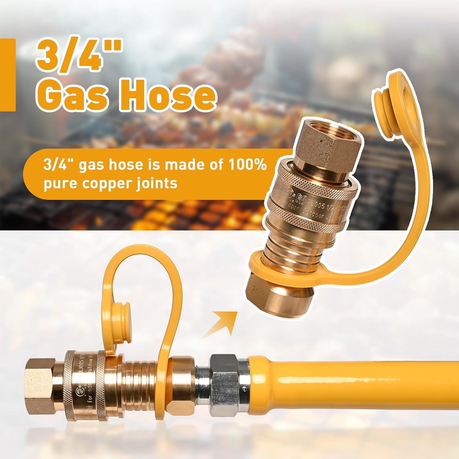 48in Commercial Kitchen Gas line Hose, 1675kit48 Safety System Kit, 3/4" Natural Gas Line Hose