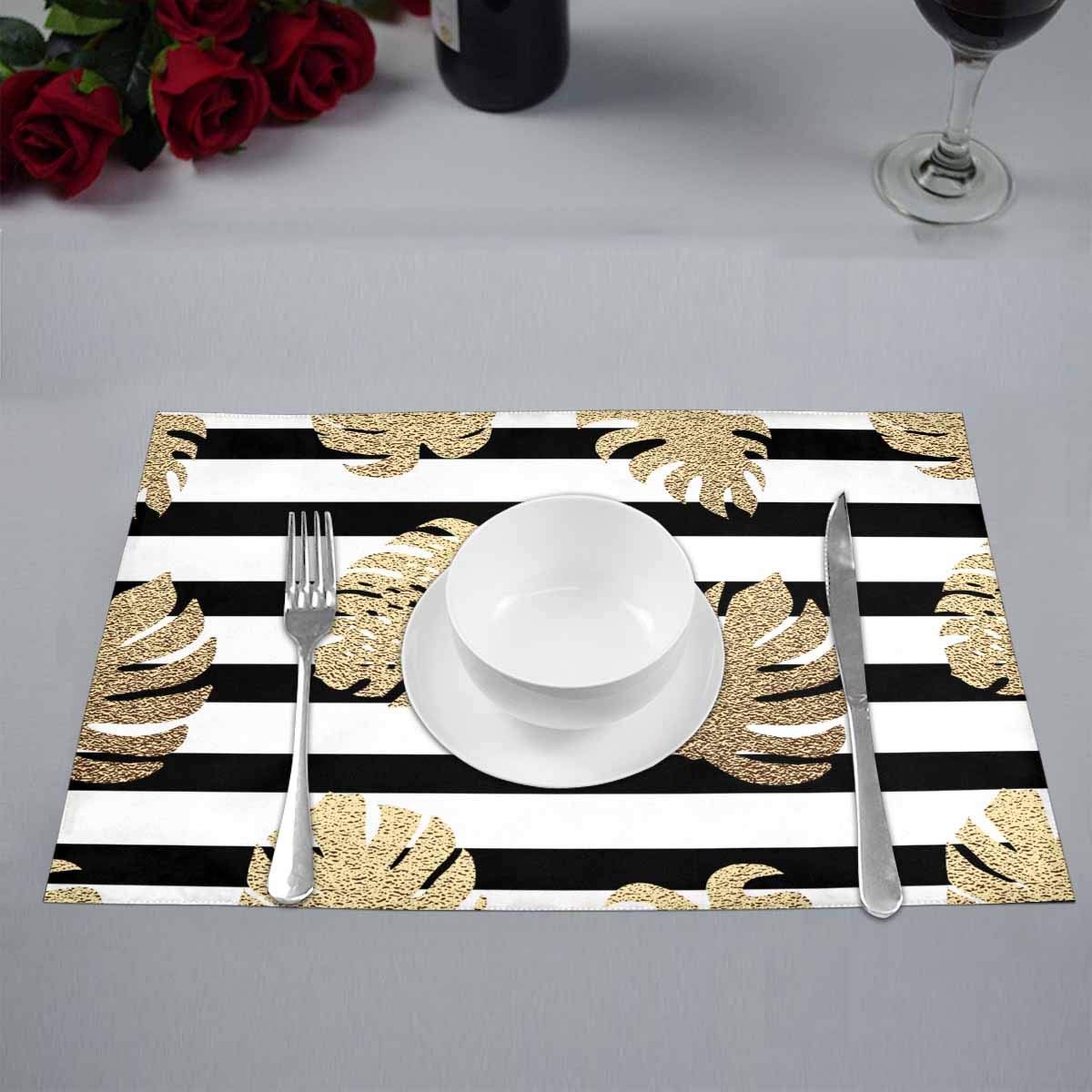 YUSDECOR Summer Gold Tropical Palm Tree Leaves with Stripes Placemats