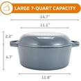 thumbnail image 2 of 2-in-1 Enamel Cast Iron Dutch Oven with Skillet Lid - 7 Quart Grey Cookware for Casserole, Stew & Braising, 2 of 6