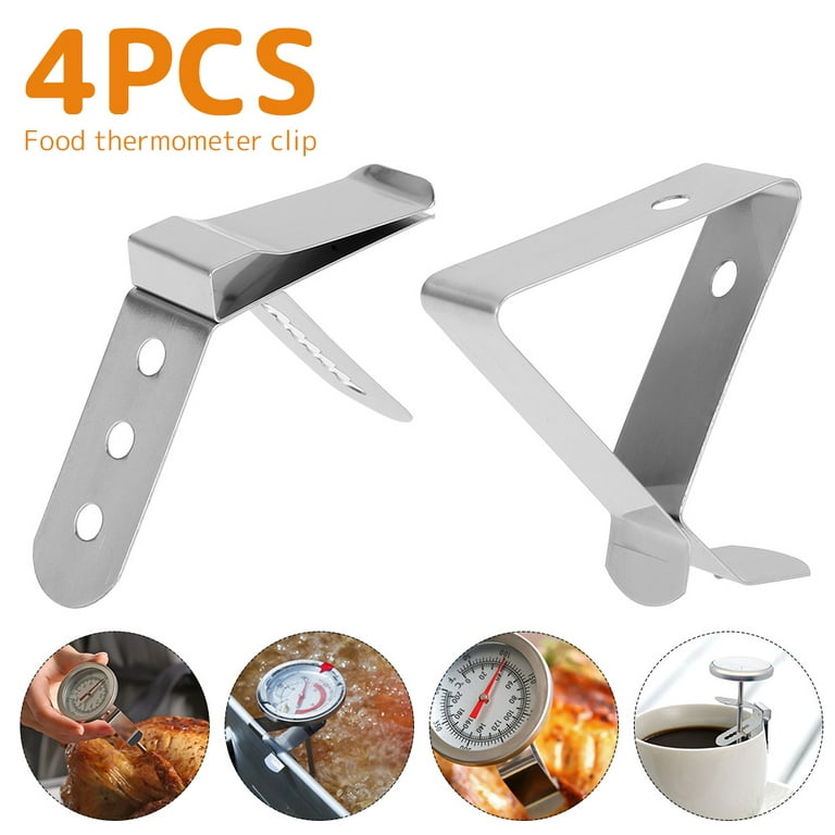 4PCS Stainless Steel Grill Clip Meat Thermometer Probe Clip Holder