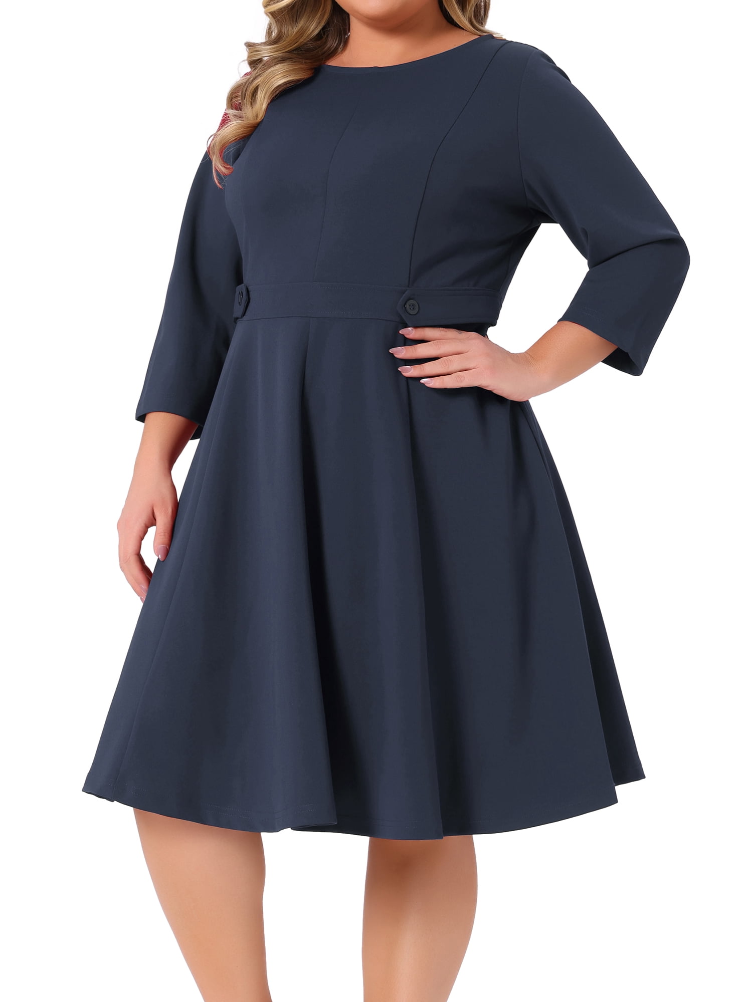 DARING DIVA Women's Plus 3/4 Sleeve Vintage Cocktail Dress 3X Navy Blue