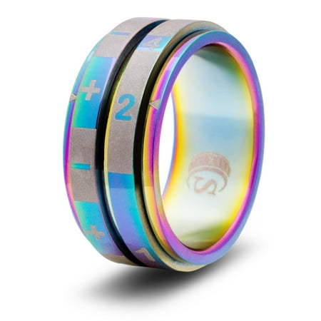 CritSuccess Fate & Fudge Dice Ring Double Spinner (Size 6.5 - Stainless Steel - Rainbow)