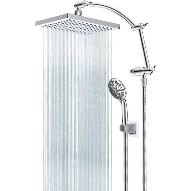 Hibbent High Pressure 8 Inch Rainfall Shower Head/Handheld Showerhead Combo/Adjustable Shower Extension Arm,7-Spray,71 Inch Shower Hose,Chrome