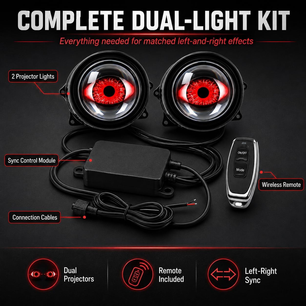 Ghost Lens Headlights, Demon Eye Headlights, 2pcs 33 Modes, Remote Synchronization, Demon Eyes LED Headlight Kit for Car, SUV, Motorcycle