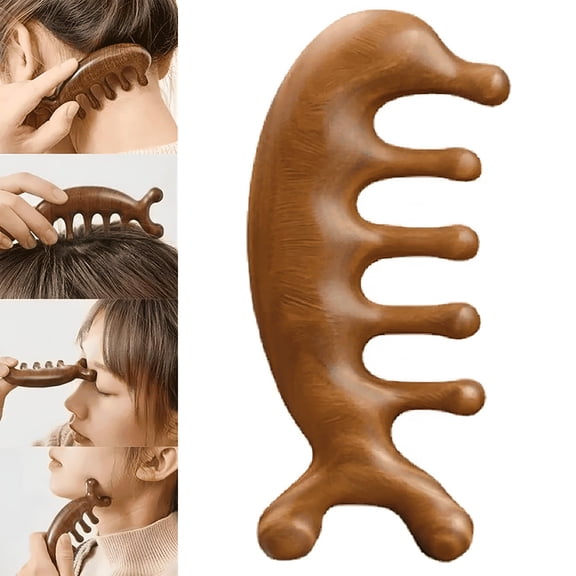 ACDANC Green Sandalwood Comb Scraping Scalp Head Massager Five-Tooth Wooden Therapy Comb