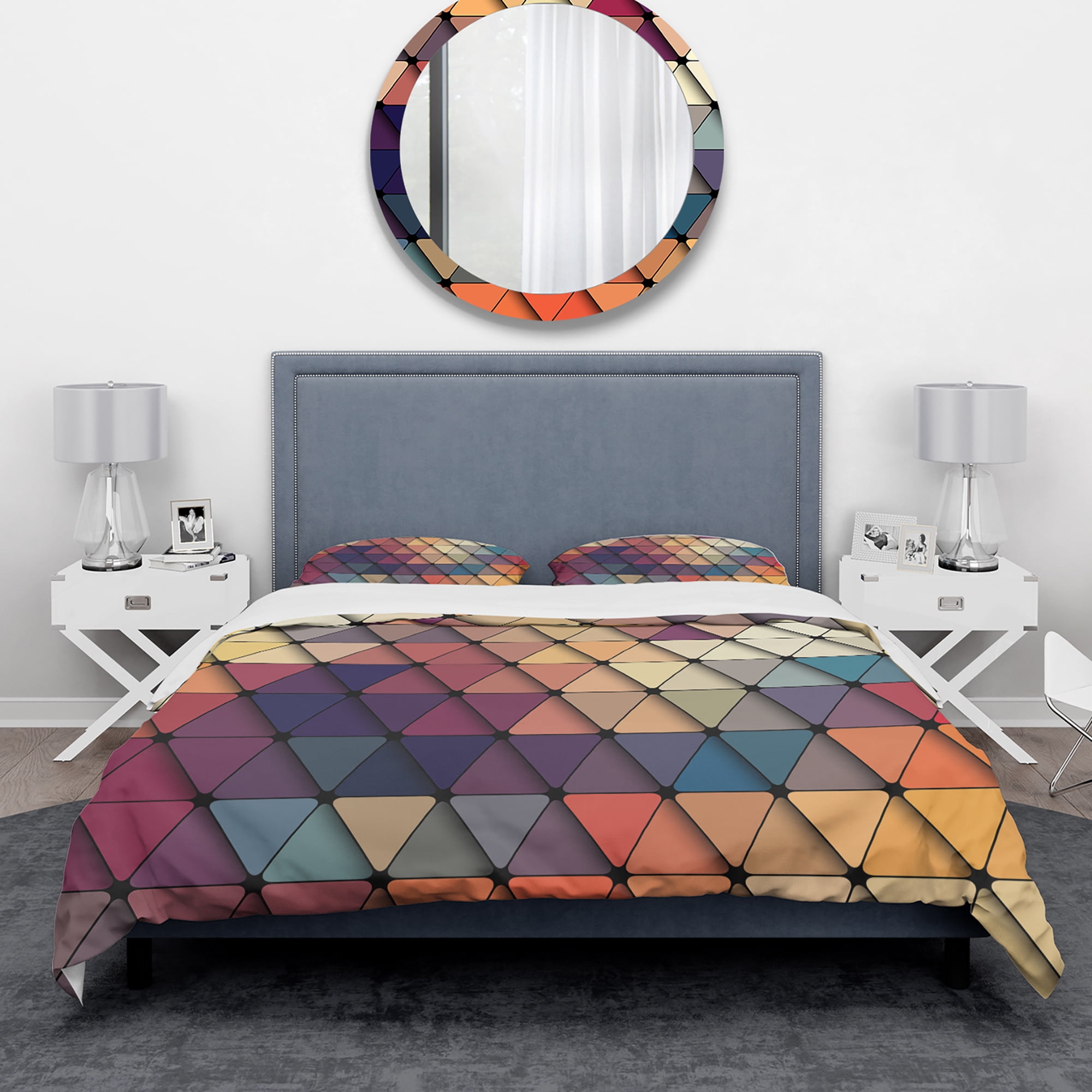 Designart '3D Diamond Shaped Geometry in Blue, Orange and Purple' Modern & Contemporary Duvet Cover Set