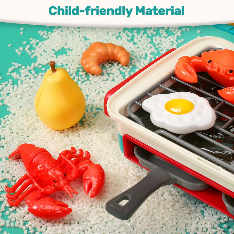 Cute Stone Pretend Play Kitchen Toy with Cookware Steam Pressure Pot and Electronic Induction Cooktop, Cooking Utensils, Toy Cutlery, Cut Play Food