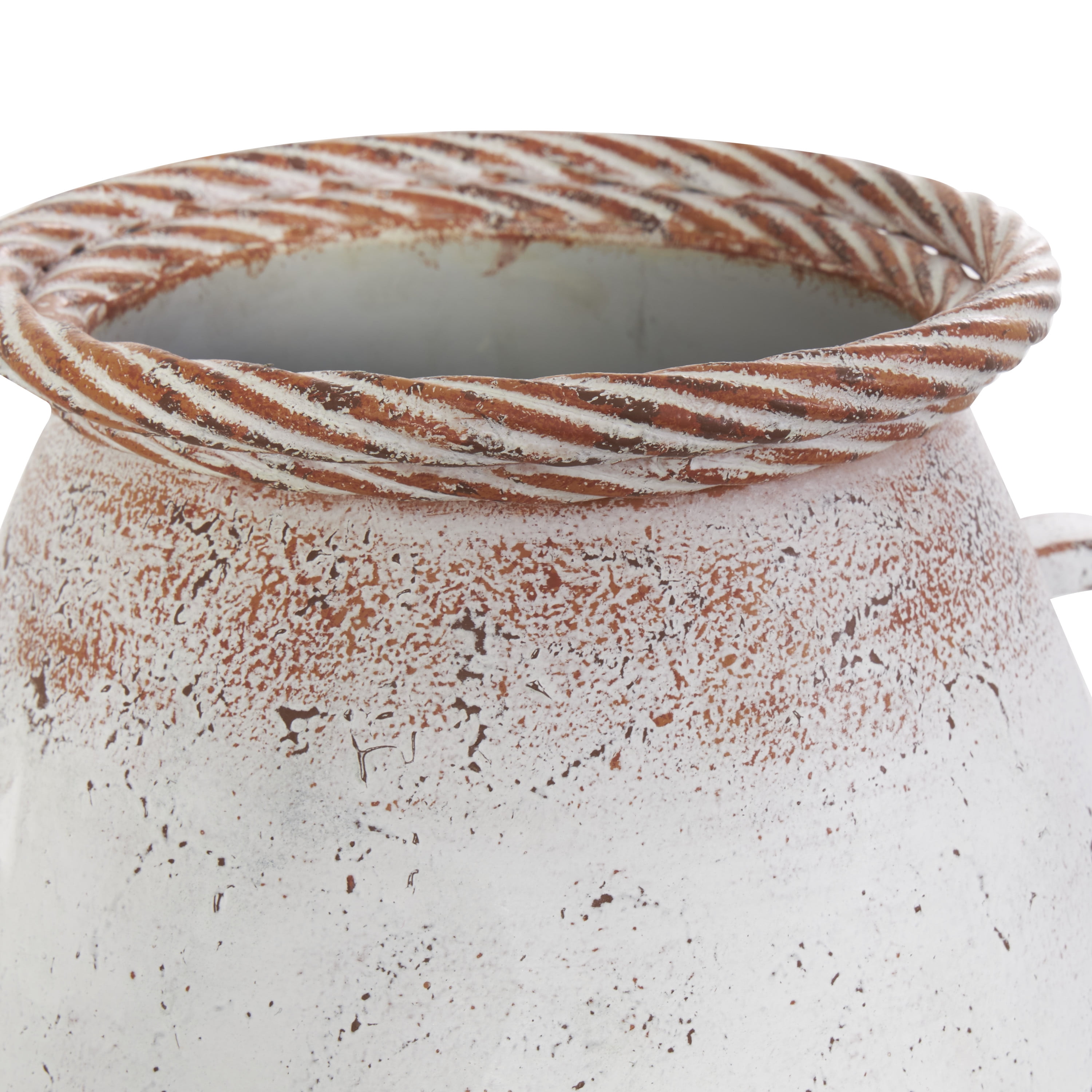 DecMode 24" White Metal Vase with Antique Distressing and Terracotta Accents