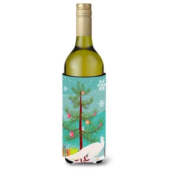 Carolines Treasures BB9293LITERK White Peacock Peafowl Christmas Wine Bottle Beverge Insulator Hugger