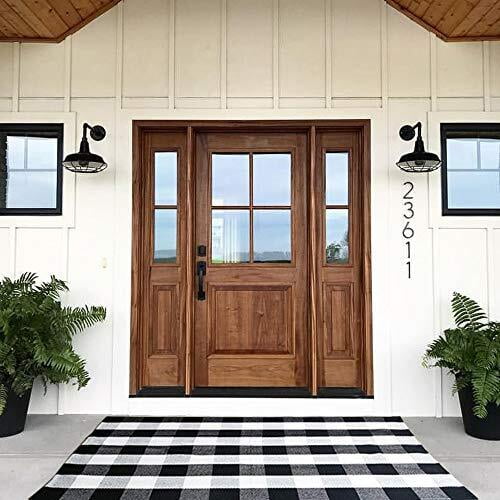 Voguly 2' x 4'3" Black White Plaid Outdoor Rug, Washable Woven Layering Mat, Farmhouse Christmas Front Porch Entryway Door Mat, Indoor Outside