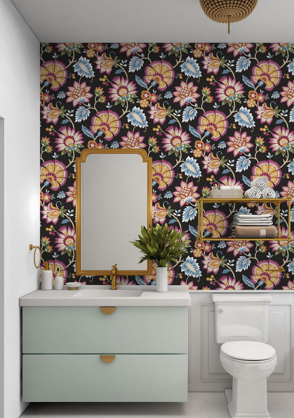 NextWall Cosmic Black Jacobean Blossom Floral Peel and Stick Wallpaper