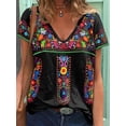 thumbnail image 2 of Apvirdy - Camisas Mexicanas con Cuello en V para Mujer, Manga Corta, Bordadas con Flores, Estilo Étnico Suelto Campesino, 2 of 2