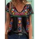 thumbnail image 2 of Apvirdy - Camisas Mexicanas con Cuello en V para Mujer, Manga Corta, Bordadas con Flores, Estilo Étnico Suelto Campesino, 2 of 2