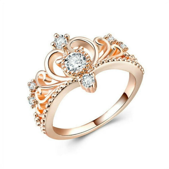 Women Cubic Zirconia Crown Shaped Rose Gold Wedding Party Ring