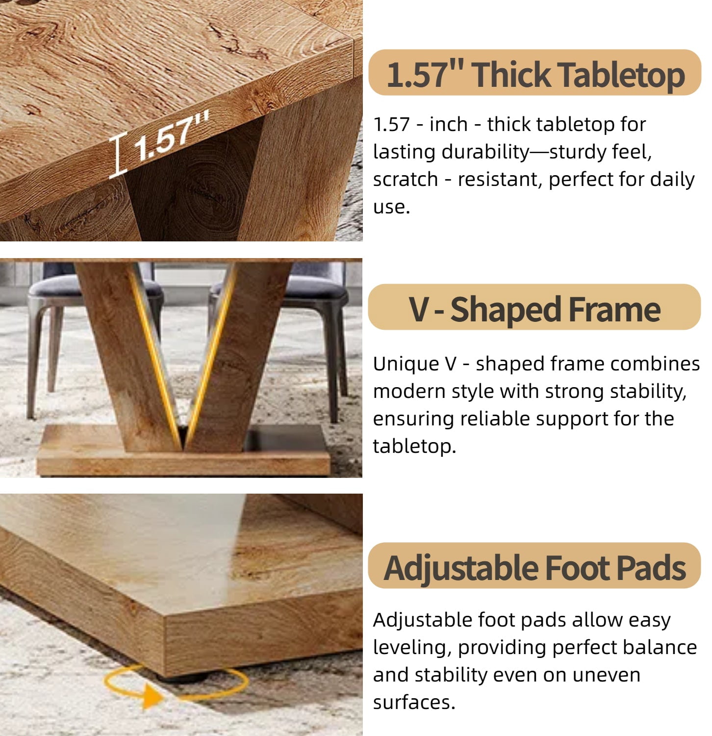 Fnova 47.24" Rectangular Farmhouse Dining Table, Wood Coffee Table for 4 People, Modern Kitchen Table for Dining Room, Light Brown (Chairs Not Included)
