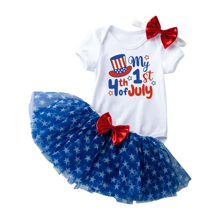 

HIBRO Girls Independence Day Short Sleeve Letter Prints Romper Bodys Mesh Skirt With Headband 3PCS Outfits Clothes Set 8 Soft Sweatpants Teens