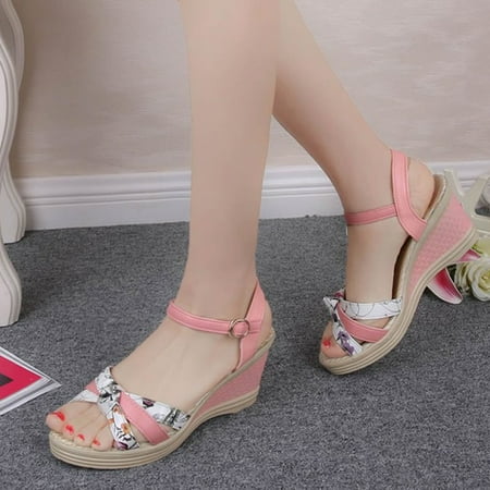 

Aufmer Shoes Women Sandals Clearance Ladies Summer Thick-Bottomed Fish-Mouth One-Line Sandals With Wedge Heels