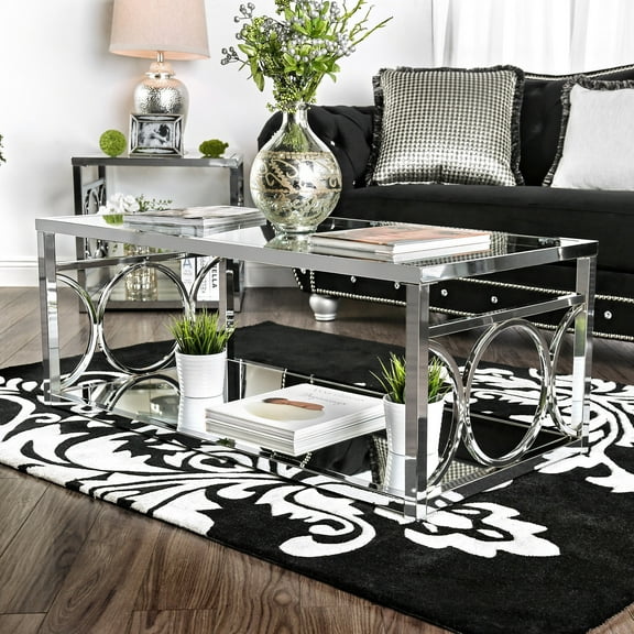 Furniture of America Hirsh Glass Top Coffee Table, Chrome