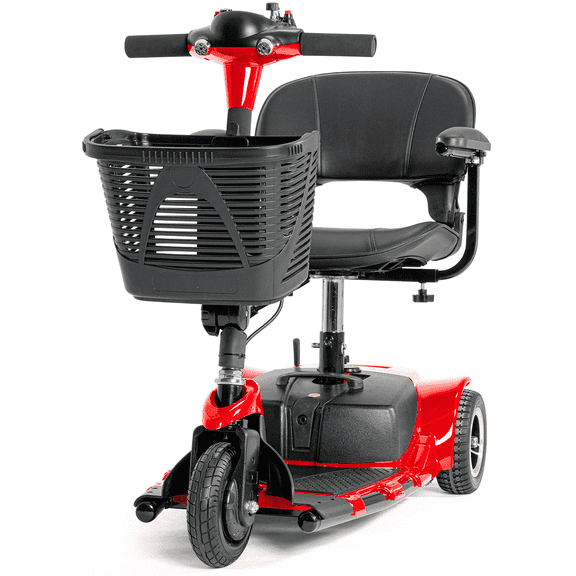 3 Wheel Mobility Scooter for Seniors, Electric Folding Powered Mobile Wheelchair Device for Adults, Long Range Power Extended Battery with Charger and Basket Included, Red