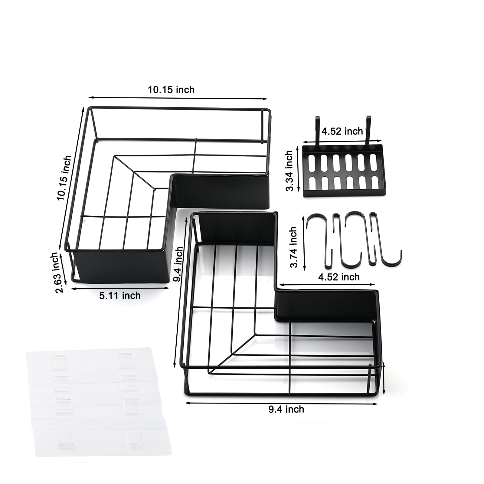 2 Pack Drill-Free Adhesive Corner Shower Caddy Organizer with Soap Holder and 4 Hooks