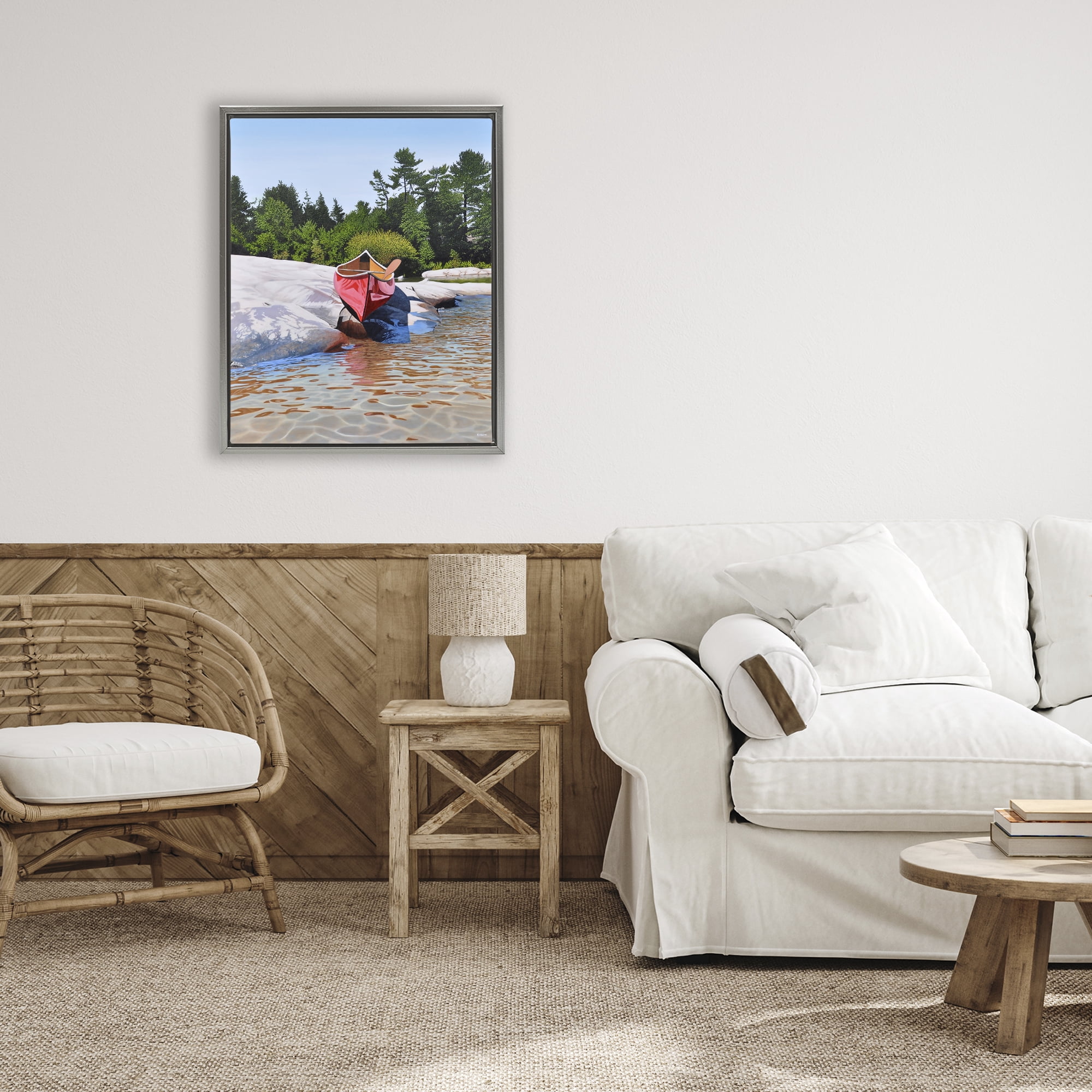 Stupell Industries Canoe at Water's Edge Gray Framed Floater Canvas Wall Art, design by Kenneth M Kirsch