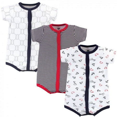 UPC: 0660168529838 | Hudson Baby Infant Boy Cotton Rompers 3pk  Ahoy  0-3 Months