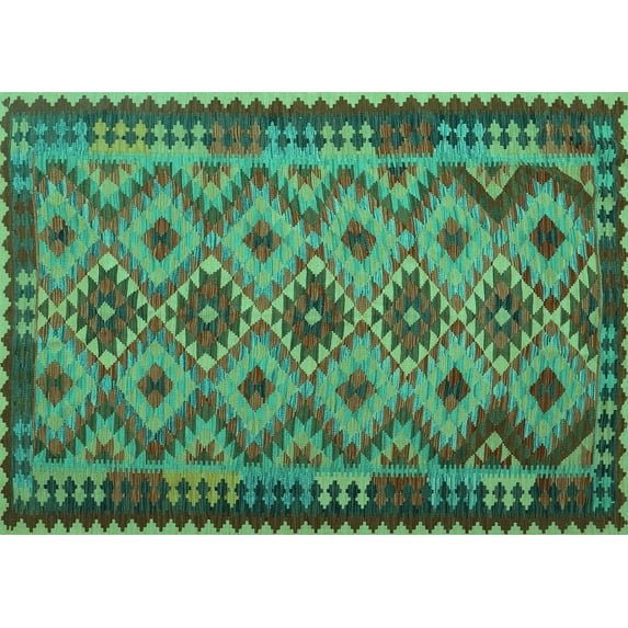 Ahgly Company Indoor Rectangle Southwestern Turquoise Blue Country Area Rugs, 8' x 12'
