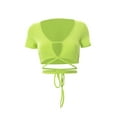 thumbnail image 6 of Women Summer Crop Tops, Short Sleeve Solid Color Tie Up Waist Elastic Shirt for Female, 6 of 9