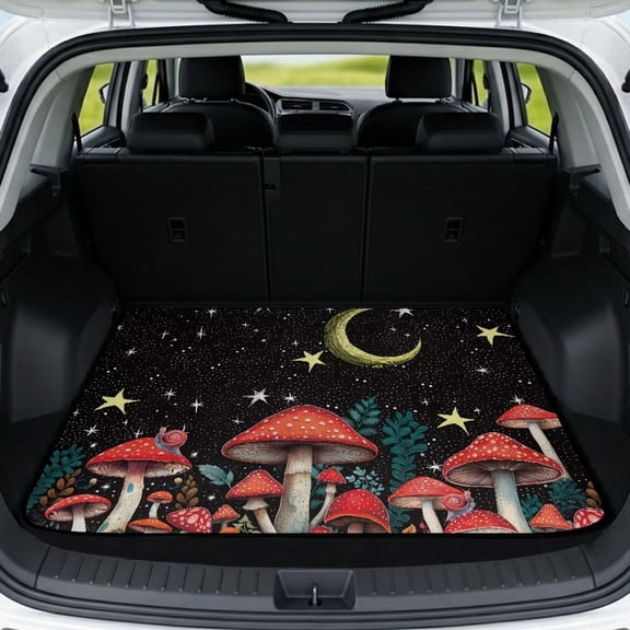 KUIFORTI Red Mushroom Universal Car Trunk Mat Non Slip Cargo Mat Rear Trunk Line Stylish Vehicle Interior Accessories for Daily Driving & Travel Use 29" x 39"