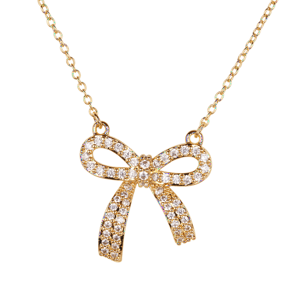 Collar para Mujer con Baño de Oro 14k LuckyLy, Cadena con Dije de Moño Coquette con Zirconia Cúbica, Modelo Linda dorado Unitalla