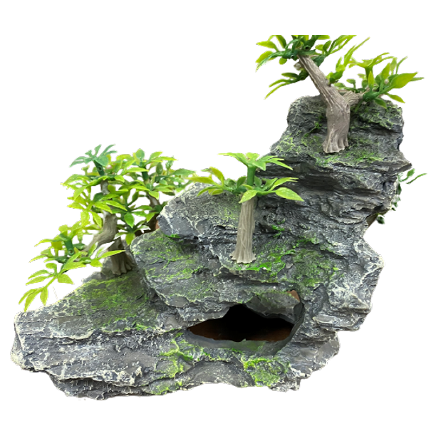 Plant on Rock Aquarium Ornament, Aquarium Rock Outcrop Ledge Ornament
