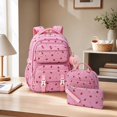 thumbnail image 3 of Corduroy Backpack Set 3 Piece, Pink School Bag for Teen Girls, Large Capacity Printed Bookbag with Crossbody & Pencil Case, Retro Travel Gift, 3 of 4