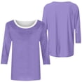 thumbnail image 5 of thefmos Women's Fall Winter Round Neck 3/4 Sleeve Solid Basic Casual Pullover Tops Tshirt Comfy Loose Fit Blouses for Women Cute Trendy Everyday Wear Business Work Clothes, Purple S, 5 of 8