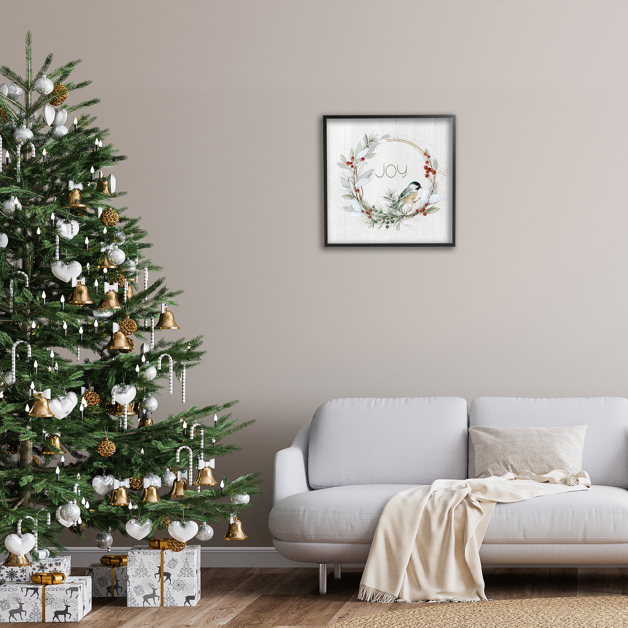 Stupell Industries Simple Joy Winter Wreath Holiday Painting Black Framed Art Prints Wall Art, 24 x 24