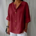 thumbnail image 2 of Blouses for women dressy casual Three-quarter sleeves Cotton and Linen Soft Clothing XXXXXL Red womens blouses, 2 of 5