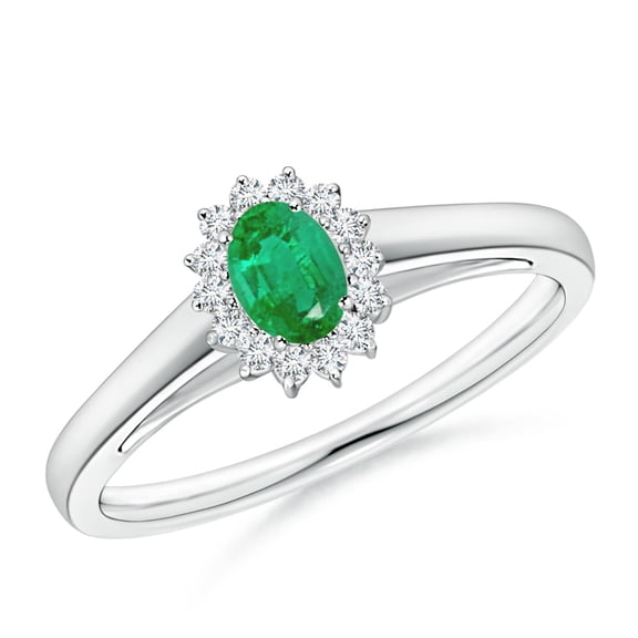 ANGARA Natural Princess Diana Inspired Emerald Ring with Diamond Halo in 14K White Gold for Women (Size-5x3mm) | May Birthstone, Birthday, Anniversary, Jewelry Gift for Women | Natural Emerald Ring